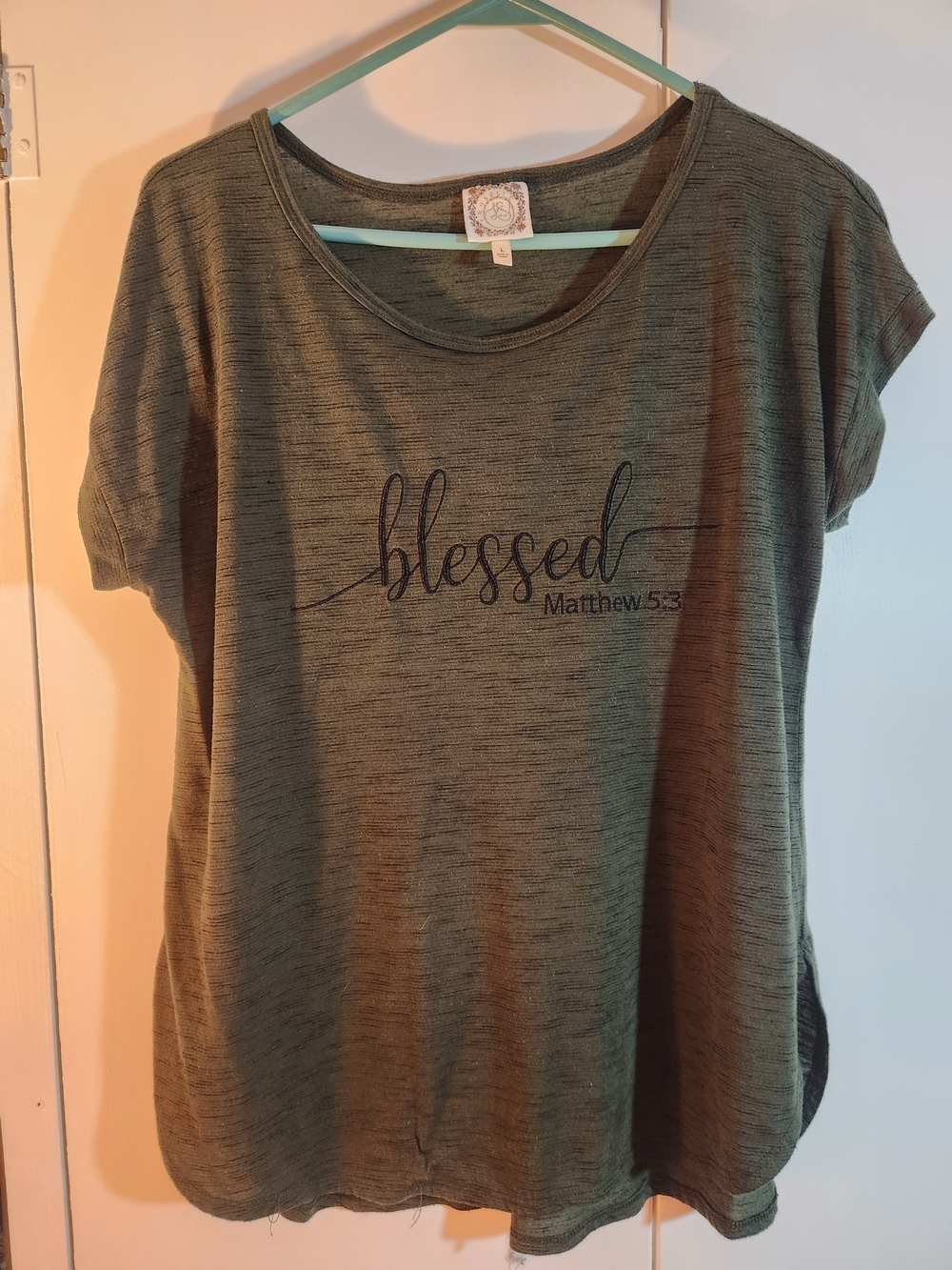 Truself Blessed Script Short Sleeve Tee - Olive Green
